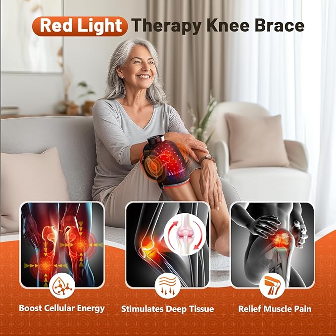 Red Light Therapy Knee Brace, Vibration Knee Massage with Extension Band, Wireless Rechargeable Controller,660nm and 850nm Near Infrared Light Therapy Device for Knee/Elbow/Shoulder Pain Relief