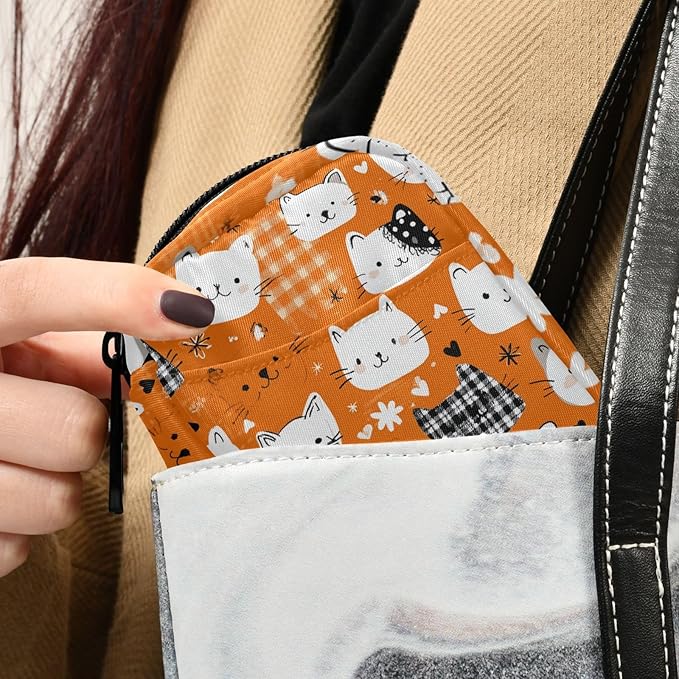 Checkered Orange Kittens Hearts Travel Pill Organizer Case Box Container Weekly Portable Vitamin Medicine Holder Storage Bag with Zipper Removable