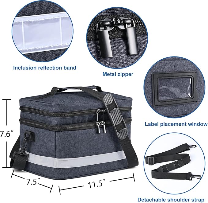 Medication Organizer Storage Bag,Portable Pill Bottle Organizer with Hand or One Shoulder,Travel Medicine Bag with Strap,Famliy First Aid Box for Medication(Grey)