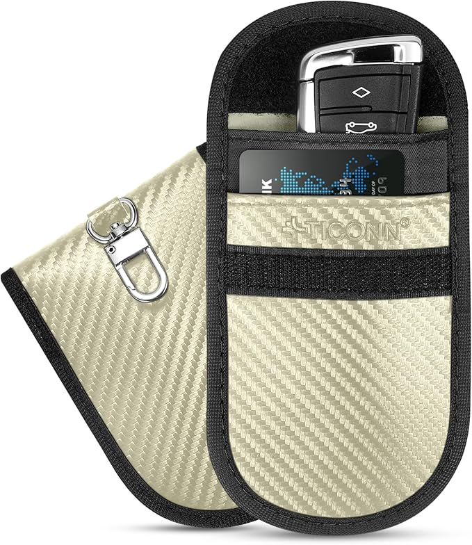 TICONN 2PK Faraday Bags for Car Keys Fob, 3.5"X5.0" Faraday Cage Protector, Car RFID Signal Blocking, Anti-Theft Pouch Anti-Hacking Case Blocker (Beige, M)
