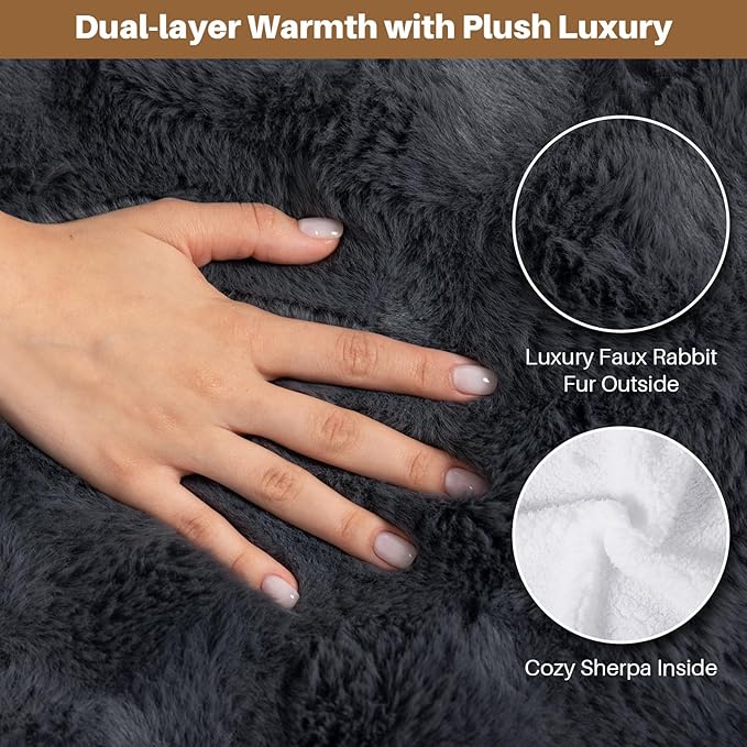 Electric Foot Warmer, Luxury Faux Fur Heating Pad for Feet Pain Relief Cramp, Heated Foot Warmer for Under Desk & Bed with 3 Heat Settings & 2H Auto-Off, ETL Certified, 20x22 Inch, Dark Grey