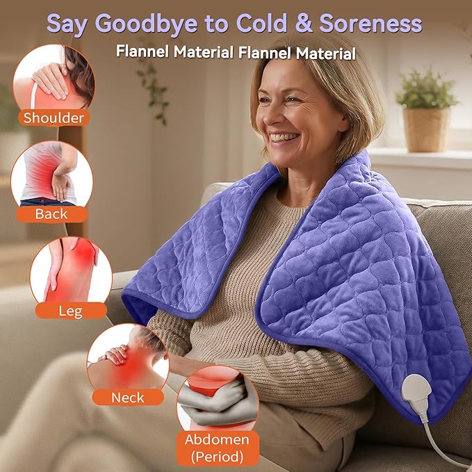 King Size Heating Pad for Back Pain 32"x24" Extra Large Electric Heating Pad for Period Cramps Relief & Body Neck Shoulder Auto Shut Off Heat Pad Temperature Settings Machine Washable Drak Blue