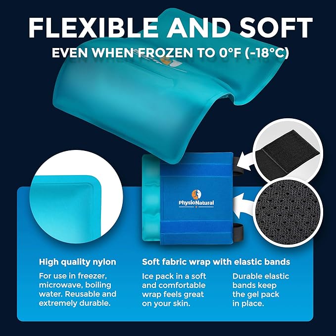 Universal Large Flexible Gel Ice Pack & Wrap - Cold Therapy for Your Hips, Shoulders, Elbow, Back, Knees – Instant Pain Relief for Injuries, Recovery, Swelling, Aches, Arthritis, Bruises & Sprains