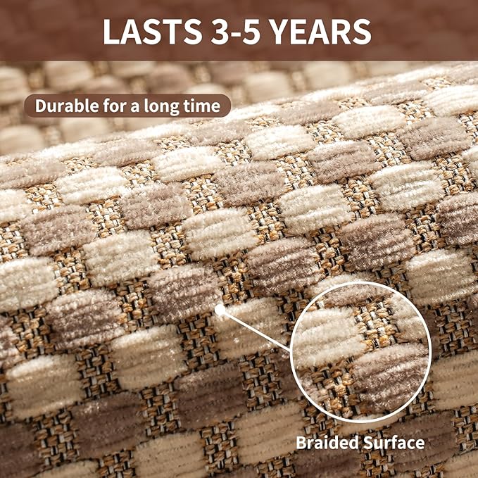Long Kitchen Runner Rugs Kitchen Mat Non Slip Washable, Super Absorbent Soft Chenille Braided Kitchen Mats for Floor, Rubber Backing Kitchen Floor Sink Standing Mat, Easy Clean, Brown 17"x71"