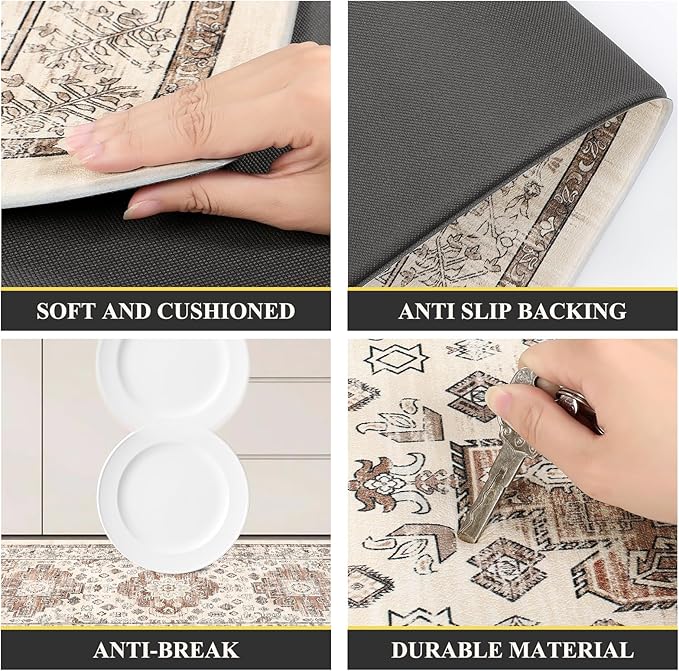 Pauwer Anti Fatigue Kitchen Mat Set of 2 Non Slip Kitchen Mats for Floor Cushioned Kitchen Rugs Comfort Standing Mat Farmhouse Waterproof PVC Foam Kitchen Floor Mat Runner