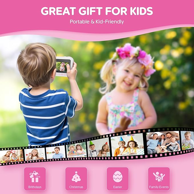 Contixo KC4 Kids Camera Instant Print, Pink 2.4” Screen Children Digital Printing Cameras with 1080P Video, 16X Zoom, 32GB Storage, Toddler Portable Travel Toys for Age 3 Years Up Girls Boys