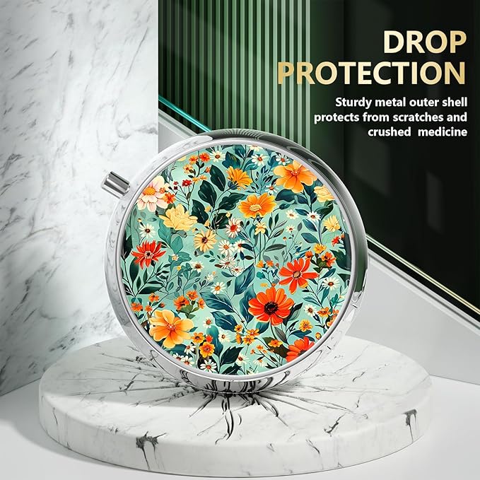 Nipichsha Pill Box, Small Pill Case for Purse & Pocket, Cute Travel Medicine Organizer, Portable Medicine Container Holder to Hold Vitamins, Medication, Fish Oil & Supplement, B06-Beautiful Flowers