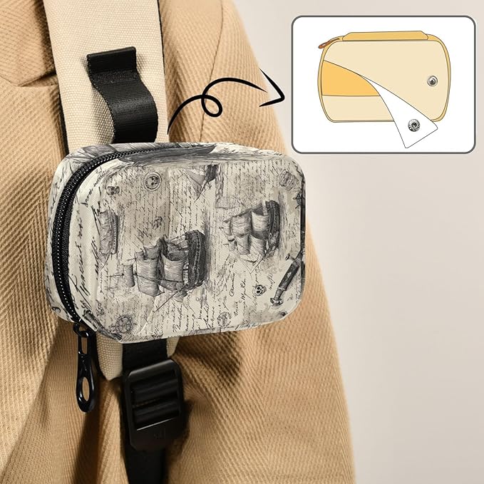 Beige Pirate Skull Flags Sailing Ships Travel Pill Organizer Case Box Container Weekly Portable Vitamin Medicine Holder Storage Bag with Zipper Removable