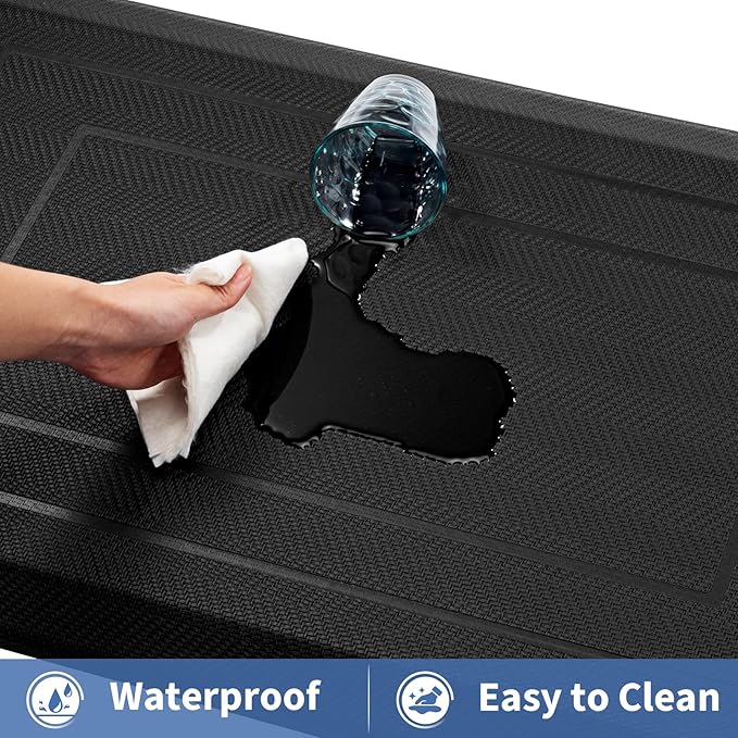 UKISS 9/10"" Extra Thick Cushioned Anti Fatigue Kitchen Mat, Waterproof High Density Foam Standing Desk Mat, Non-Slip Ergonomic Comfort Mat for Kitchen, Office,Workstation Black (Black, 20" X 39")