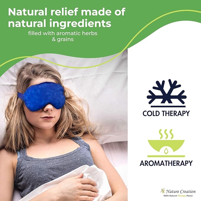 Nature Creation Lavender Aromatherapy Sleeping Eye Mask Pillow - Weighted Eye Mask for Sleeping, Relaxation, Yoga and Stress Relief - Cold Therapy Eye Masks for Women, Men - Blue Marble 3 Eye Masks
