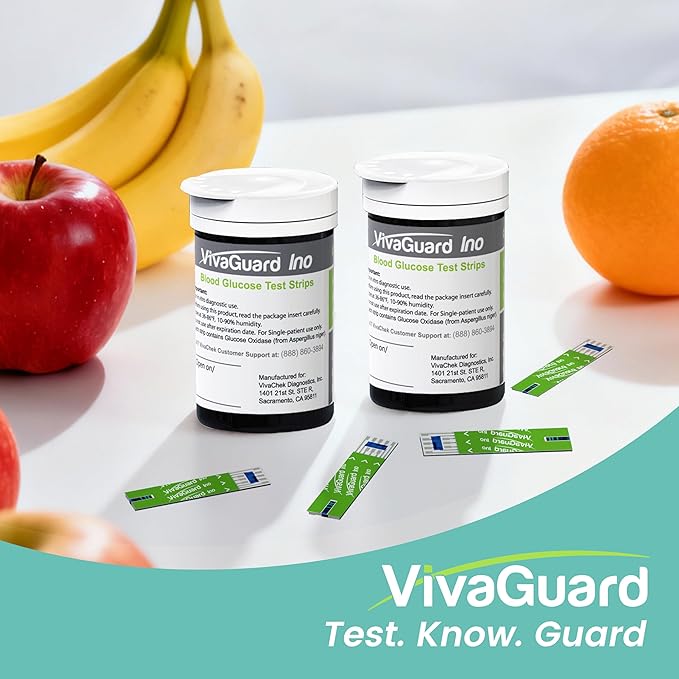 VivaGuard Ino Blood Glucose Test Strips, Blood Sugar Test Strips for Diabetes, 100 Count per Box, Only for VivaGuard Ino Series Blood Glucose Meter (VGM26 VGM01 VGM04).