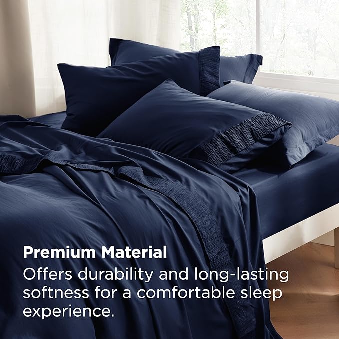 Bedsure Twin XL Sheet Sets Dorm Bedding - 3 Pieces Soft Extra Long Twin Sheets, Hotel Luxury, Easy Care Microfiber for Women, Men, Navy