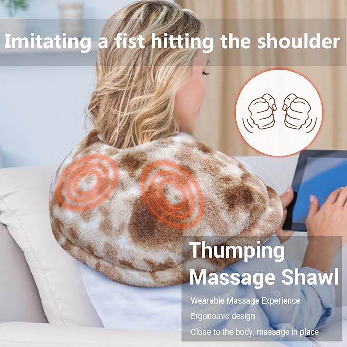 Electric Heating Pad for Back and Shoulder with Massage, Percussive Massage Heated Pad, 24'' x 27'' Weighted Heating Pad- 12 Massage Mode Settings, 12 Heat Settings, Auto Off