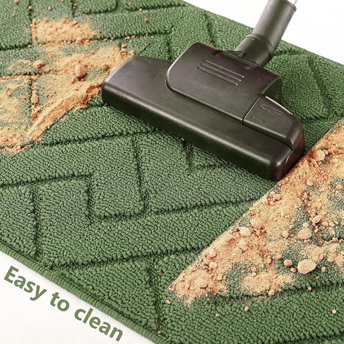 hicorfe Kitchen Rugs and Mats Sets,2 Pieces Super Absorbent Polypropylene Non-Slip Rug,Soft Comfort Floor Mat,Washable for Kitchen,Hallway,Office,Sink,Laundry(20" x 32" + 20" x 48",Green)
