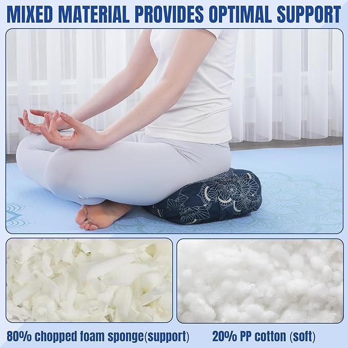 MABOZOO Yoga Bolster Pillow, Rectangular Yoga Bolster for Restorative & Meditation, Professional Meditation Cushion with Carry Handle