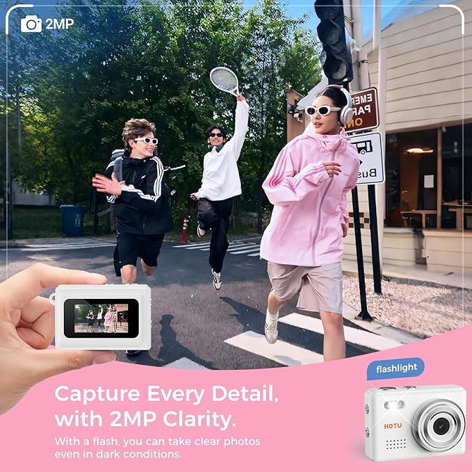 Mini Keychain Digital Camera, Y2K Pocket-Size Mini Camera, 2MP 1080P Small Camera with 32GB Card, Video Recorder with Long Battery Life for Travel, Party and Vlog (White)