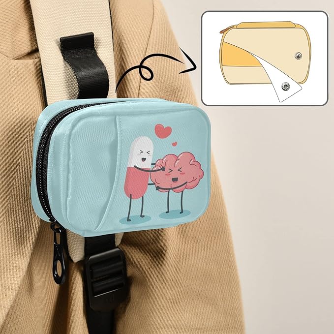 Happy Pills Pill Box 7 Day Pill Case Bag Travel Pill Organizer Bag with Zipper Weekly Case Portable Compact Size for Vitamin Supplement Holder