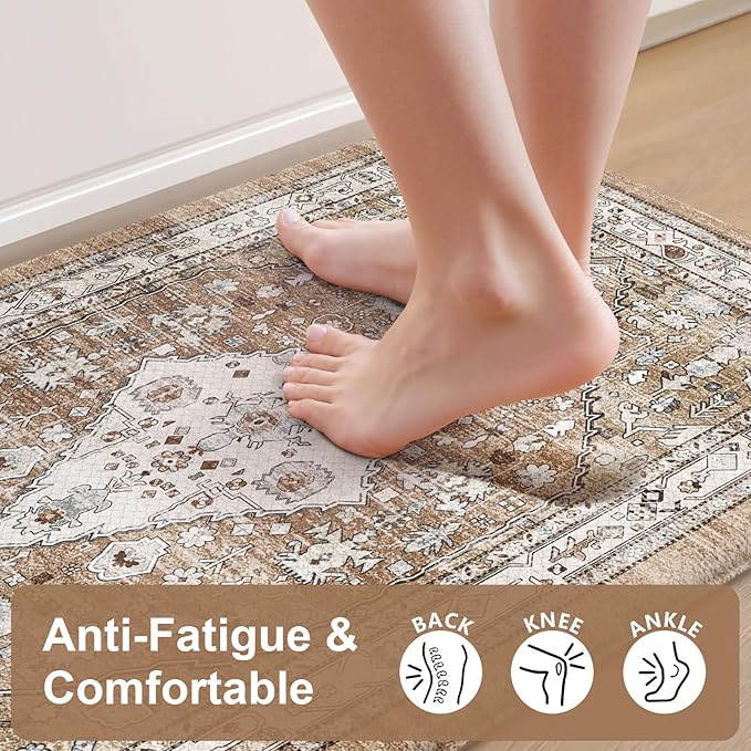Collive Anti Fatigue Mats for Kitchen Floor, Boho Cushioned Waterproof Kitchen Rugs Non Slip Sink Mats, Memory Foam Standing Mat for Desk, Home Office, 17.3" x 30"