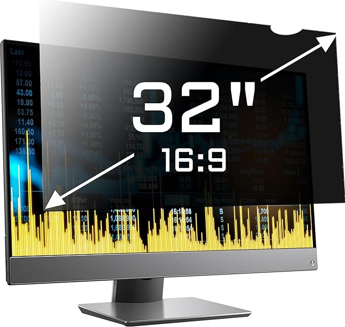 ZYY 32 Inch(diagonal) Computer Privacy Screen Filter (27 5/8 × 15 5/8) With Anti Glare,Blocks 96% UV,Anti Scratch Privacy Screen Protector Film 16:9 Aspect Ratio For Desktop Computer Monitor
