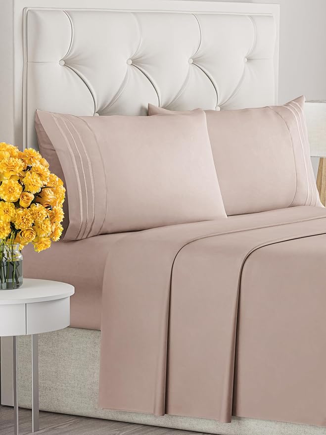 Full Size 4 Piece Sheet Set - Extra Soft, Breathable & Cooling Sheets - Hotel Luxury Durable Bed Sheets for Women & Men - Deep Pockets, Easy-Fit & Wrinkle-Free Sheets - Dusty Pink Oeko-Tex Bed Sheets