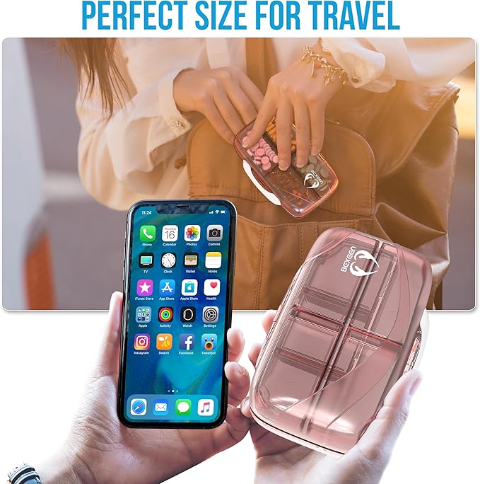 Product Image Pill Organizer Airtight Pill Box Large Pill Dispenser Home Travel Supplement Holder Portable Vitamin Sorter Jumbo Size 8 Compartment Airtight Vitamin Container Daily Medicine