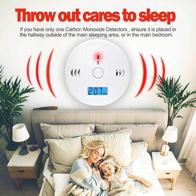3 Pack Carbon Monoxide detectors, co Detector, Carbon Monoxide Alarm Detector Battery Powered with LCD Display, Carbon Monoxide Detector, UL2034 Standards, for Home