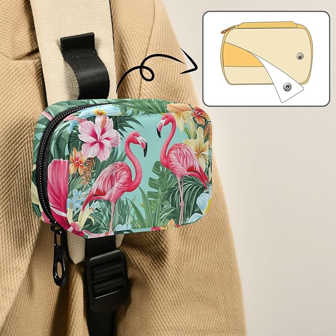 Tropical Flamingo Palm Leaves Pill Organizer Case Summer Floral 7 Day Travel Pill Box with Zipper Portable Weekly Vitamin Medicine Supplement Holder Pouch Bag