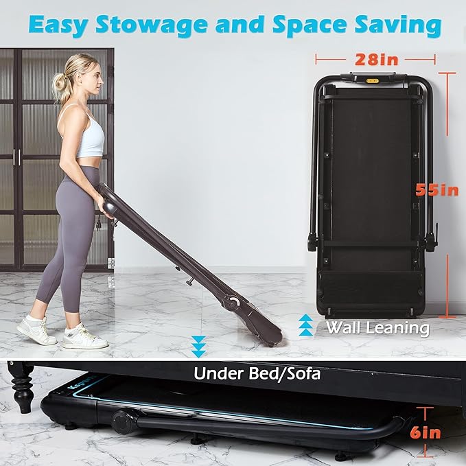 Ksports Walking Pad & Folding Treadmill – 2.5HP, Sit-Ups Mat, Bluetooth App, Portable Wheels | Incline, Desk, Dual Displays, 308 lbs & 265lbs Capacity
