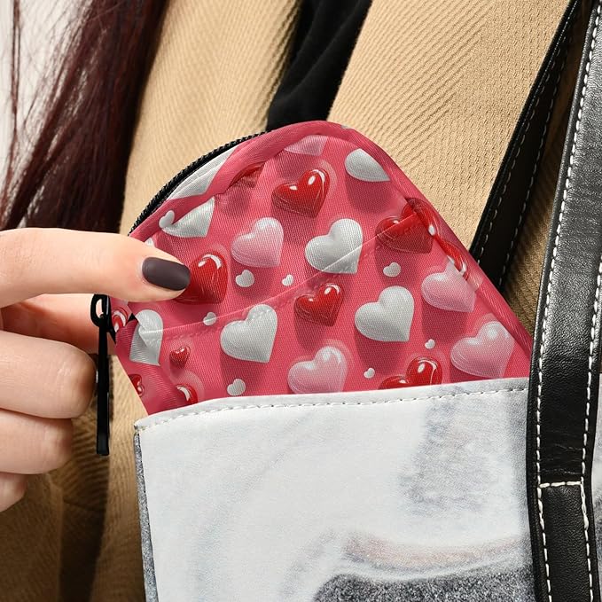 Heart Red Pink Travel Pill Case Bag with Compartments Twill Fabric Organizer with Plastic Inner Box for Medication Vitamins & Supplements