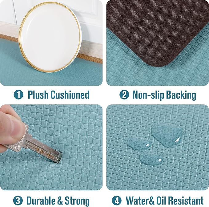 Carvapet Anti Fatigue Mat Kitchen Floor Cushioned Comfort Mat Waterproof Non-Slip Standing Desk Mats and Rugs Heavy Duty PVC Ergonomic Foam Mat for Home Kitchen Office Laundry, Teal, 17.3" x 39"