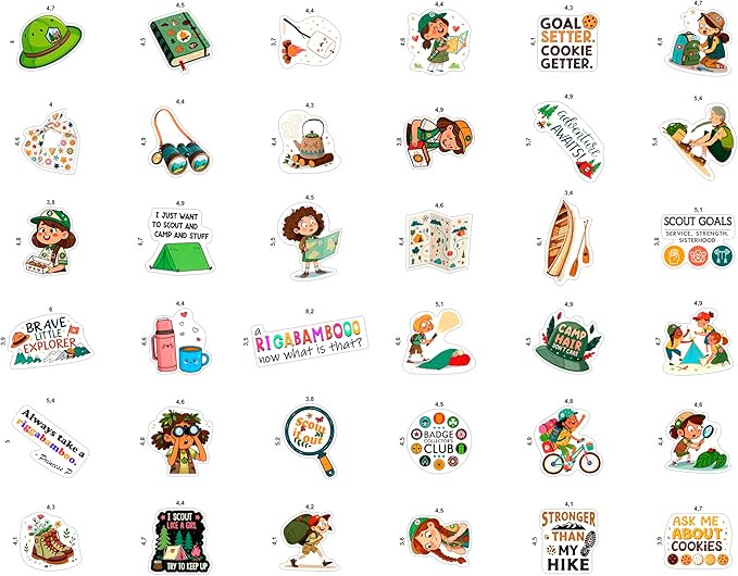 100Pcs Camping Girl Stickers for Water Bottle, Laptop - Cookie Dealer Stickers - Camping Party Supplies & Gifts for Girl - Outdor Adventure Decals - Gift for Women & Men