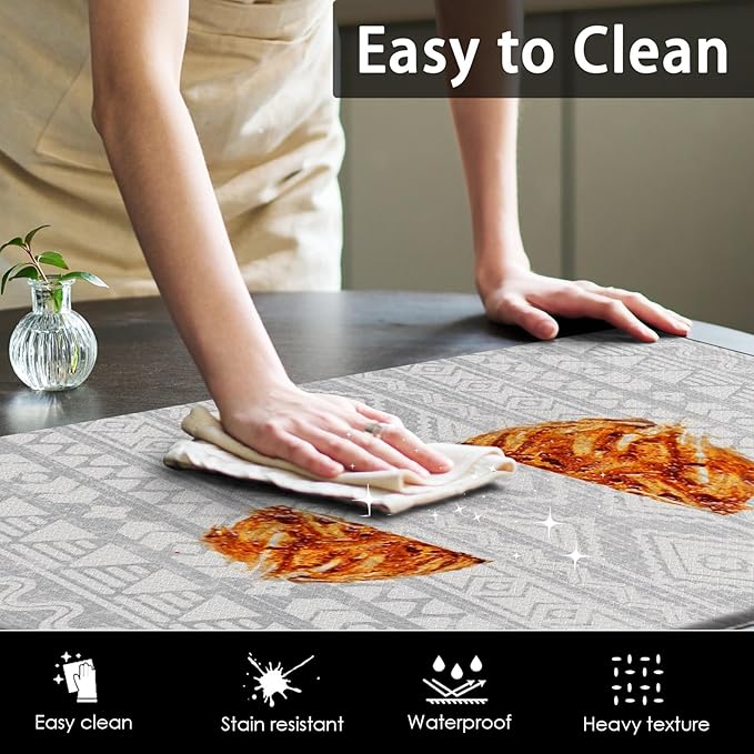 Arttown Anti Fatigue Kitchen Mats for Kitchen Floor, Boho Kitchen Mats Cushioned Anti Fatigue Rug, Waterproof Non-Slip Washable Kitchen Rugs and PVC - Grey/White