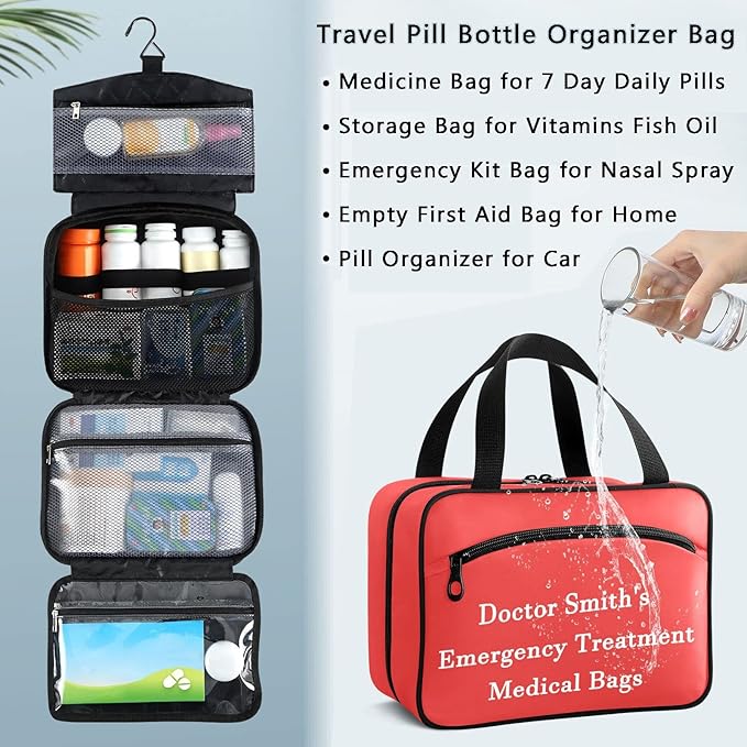 Naanle Custom Pill Organizer Bag with Name Text Travel Pill Bottle Medicine Organizer Home Storage Medication Bag for Vitamin Supplements, Personalized First Aid Bag for Car Camping, 1.0 Count