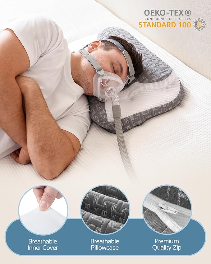 Sleep Apnea Pillow for Cpap Users, Ergonomic Adjustable Memory Foam Cpap Pillows for Side and Back Sleepers, Reducing Air Leaks and Mask Pressure