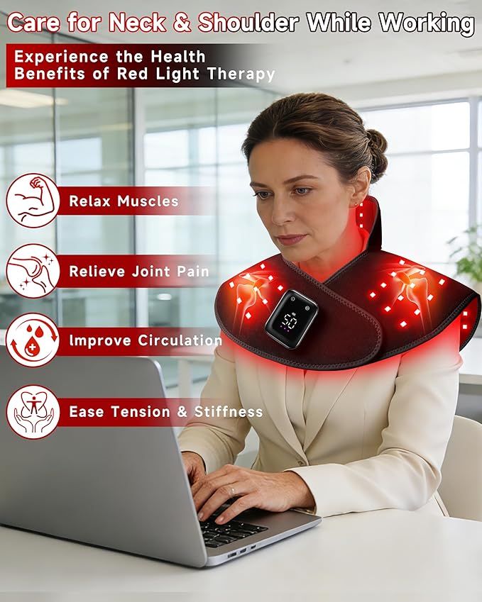 Cordless Red Light Therapy for Neck and Shoulder, 5000mAh Rechargeable 148 LEDs 660nm&850nm Near Infrared Light Therapy for Shoulder Neck Back Pain Relief (Black)