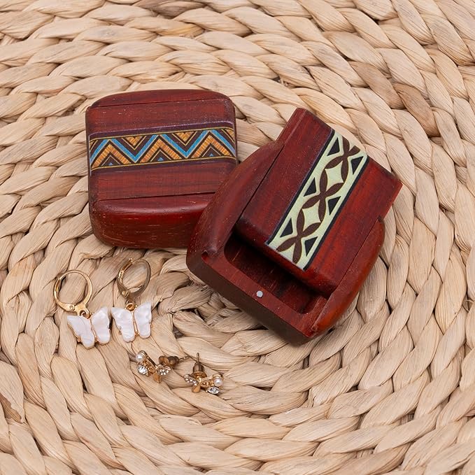 3pcs Small Wooden Pill Organizer Boxes Travel Case Hidden Safe for Jewelry Keepsake Decorative Mini Trinket Ideal for Storing Rings Cufflinks Earrings Necklaces and Medicine Perfect Travel Size
