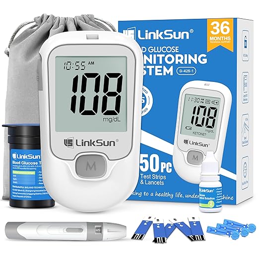 G-425-1 Blood Glucose Monitor Kit, 50 Test Strips, 50 Lancets, 1 Control Solution, 1 Blood Sugar Monitor, 1 Lancing Device, Diabetes Testing Kit, No Coding, Glucometer for Home Use