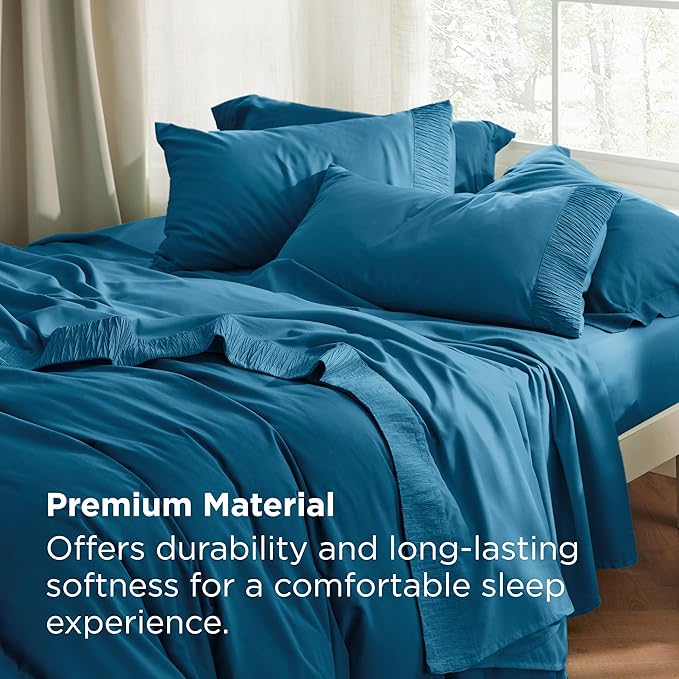 Bedsure King Size Sheets Set - 4 Pieces Soft King Sheets - Breathable & Cooling - Hotel Luxury - Easy Care Polyester Microfiber Bedding for Women, Men, Teal Blue