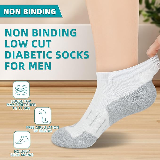 Diabetic Socks for Men,4 & 6 Pairs Low Cut Bamboo Viscose Wide Mens Diabetic Socks Size 9-11 10-13