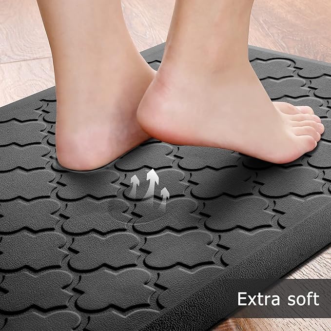 Kitchen Mat [2 PCS] Cushioned Anti-Fatigue Floor Mat Water Resistant Non-Skid Kitchen Mats and Rugs Ergonomic Comfort Foam Kitchen Rugs Standing Mat for Floor Office Sink (Black,20"x30"+20"x60")