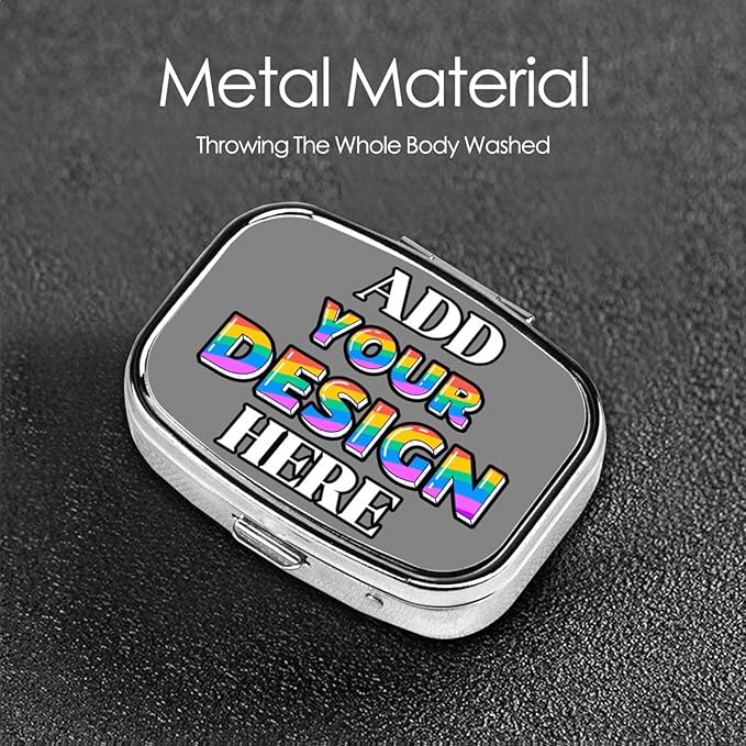 Custom Medicine Pill Organizer, Medicine Pill Box Case Container Travel Pill Holder Vitamin for Purse Med Wallet Portable Mini Pastillero Square, Gray, Customized Gifts