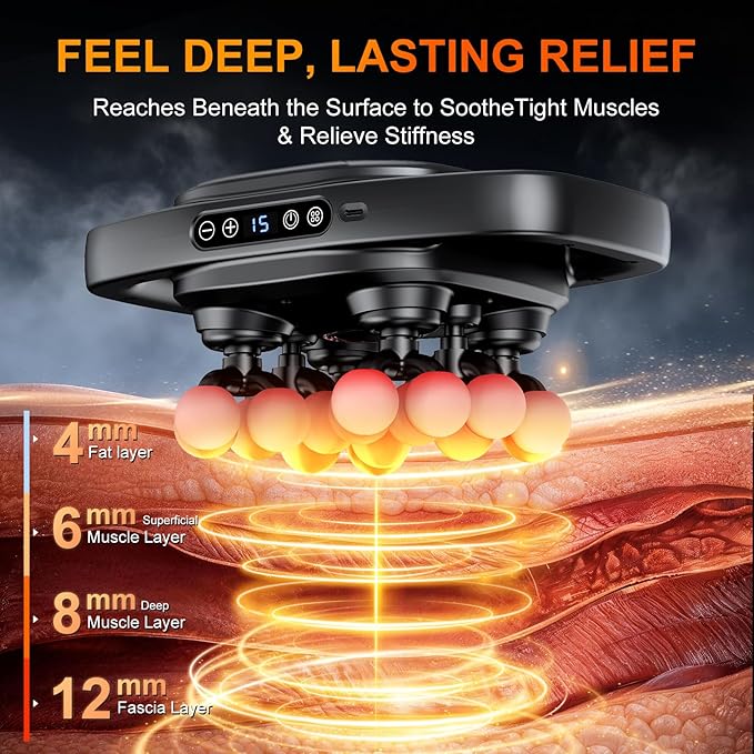 Massage Gun Deep Tissue for Back, Shoulder and Neck Pain Relief, Powerful Shoulders, Back Massager, Legs, Foot Massager & Full Body Muscle Recovery with 16 Massage Heads, 3 Modes & 30 Speed