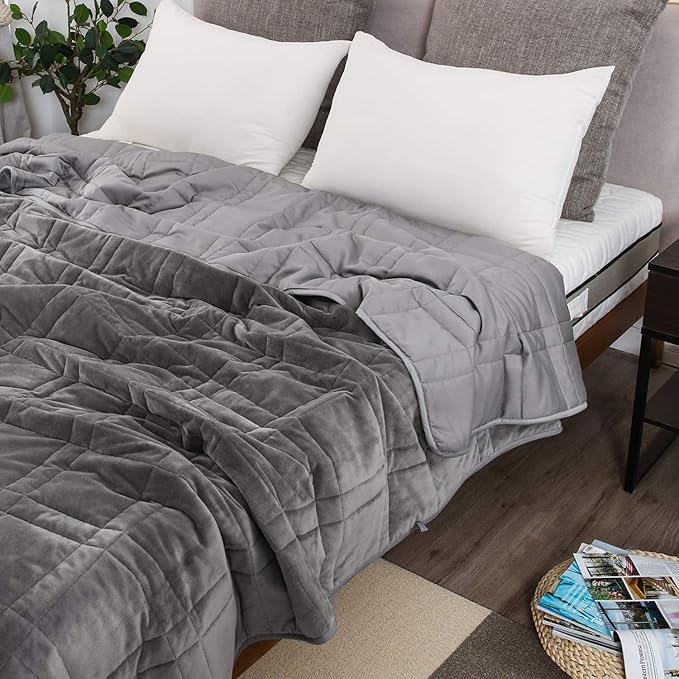 OMYSTYLE 25lb Weighted Blanket Queen Size for Adult(80''x87'', Double-Sided), Warm Short Plush and Cool Tencel Fabric Reversible Weighted Blanket for Adult - Carry Bag Included