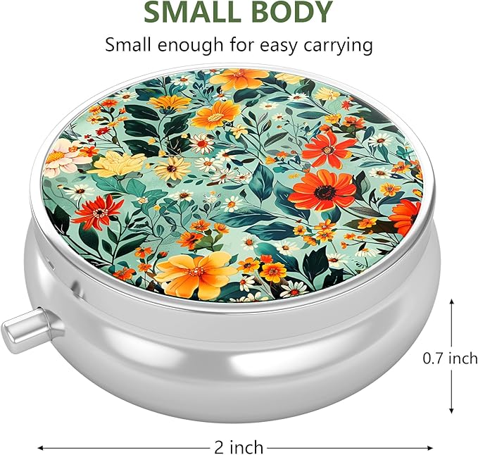 Nipichsha Pill Box, Small Pill Case for Purse & Pocket, Cute Travel Medicine Organizer, Portable Medicine Container Holder to Hold Vitamins, Medication, Fish Oil & Supplement, B06-Beautiful Flowers