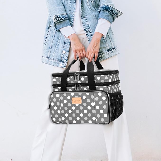 LUXJA 2 Layers Medicine Bag with Detachable Divider, Pill Bottle Organizer Suitable for Home or Travel Use, Gray Dots