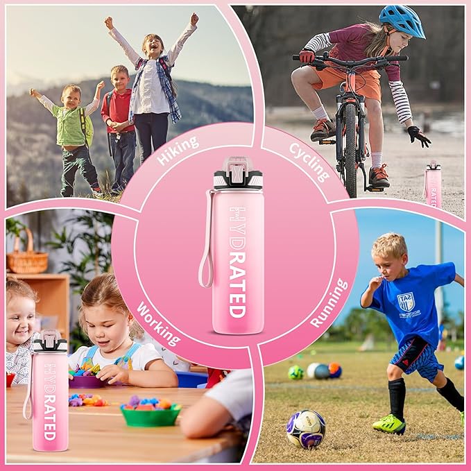 Water Bottle with Straw, 27oz Motivational Water Bottles with Time Marker to Drink, Tritan BPA Free, 750ml Sports Water Bottle with Carry Strap LeakProof for School Fitness Outdoor (1Pack)