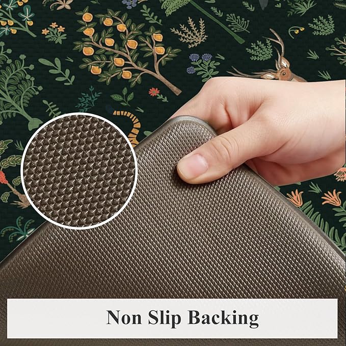 KIMODE Comfort Kitchen Mats for Floor Cushioned Anti Fatigue,Farmhouse Animal Forest Kitchen Rugs Sets of 2 Non Slip,Memory Foam Kitchen Standing Mat Laundry Sink Office Home,Black