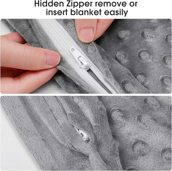 Acdyion Weighted Blanket Cover 60x80, Grey Minky Dot & Fleece Removable Duvet Cover with 12 Ties, Washable Fabric for 60x80 Weighted Blankets, Soft Minky and Cozy Fleece Dual-Sided Cover