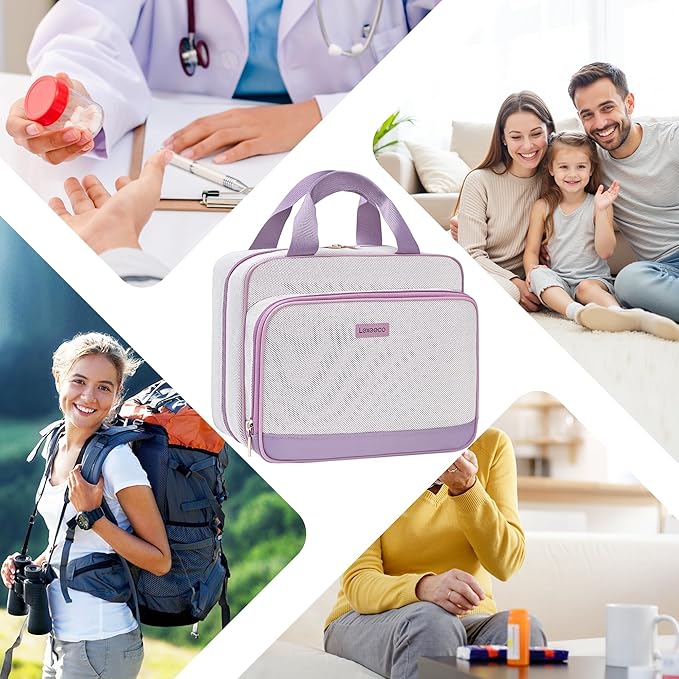 Travel Medicine Organizer Bag, Pill Organizer Case,Carrier for Medications,Vitamins,Fish Oil and Medical Supplies Pill Bottle Organizer and Home Storage Med Bag(Purple)