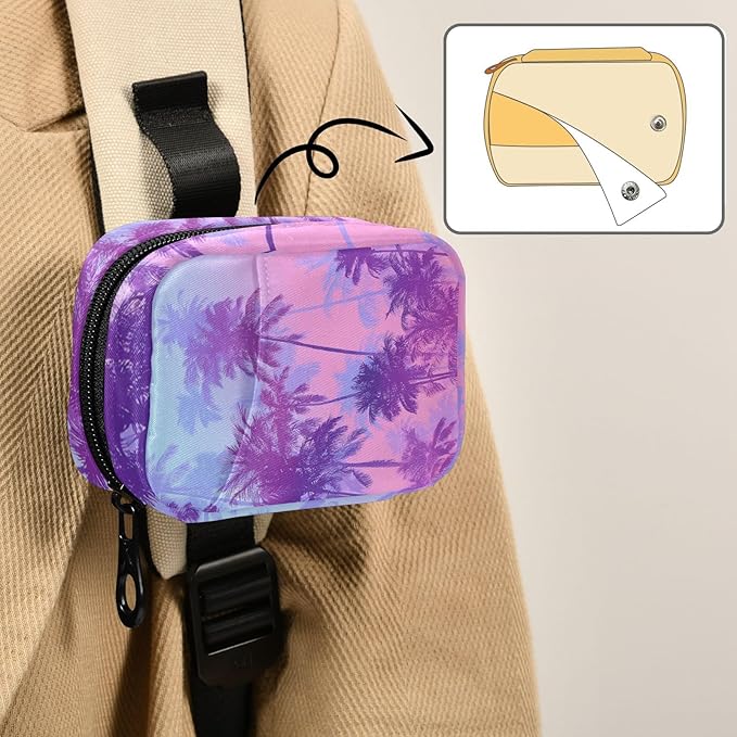 Gradient Blue and Pink Palm Trees Travel Pill Organizer Case Box Container Weekly Portable Vitamin Medicine Holder Storage Bag with Zipper Removable